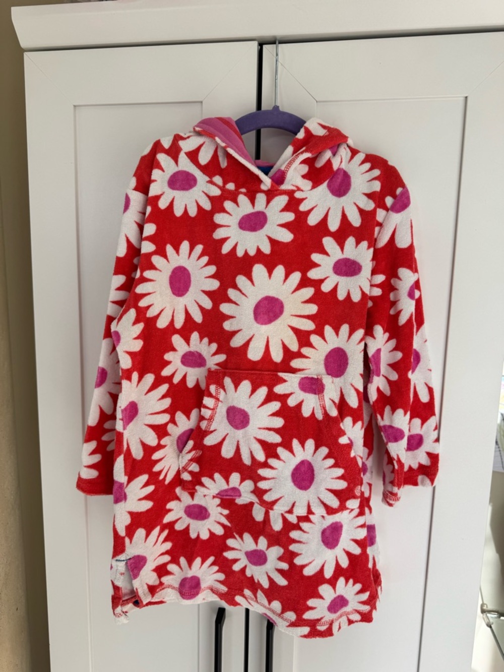 Mini boden girls floral red long sleeve beach swimsuit coverup size 5-6y
